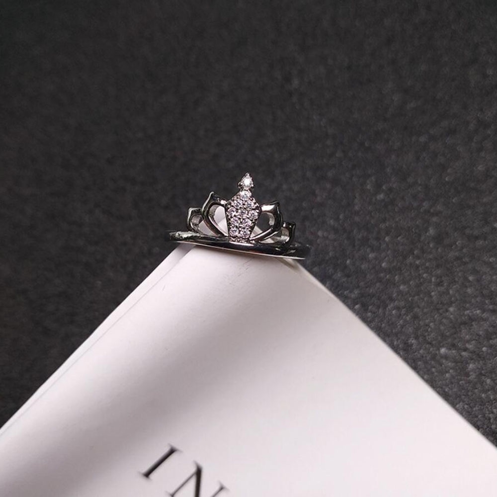 925 Sterling Perak Mahkota Cincin Berlian Fashion Wanita Titanium Steel Crystal Zirkon Pertunangan Pernikahan Rings