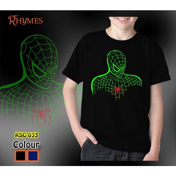 Kaos Anak Laki Laki Spiderman Glow Outline Rhymes Baju Cowok 4-12 Thn