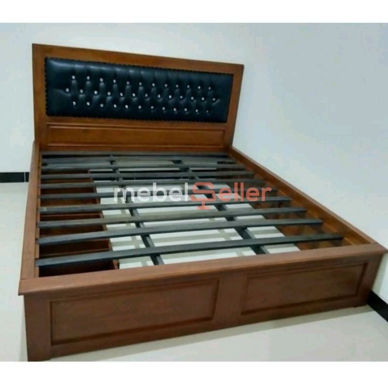 Tempat tidur minimalis laci kayu jati 180x200, dipan minimalis jok jati jepara
