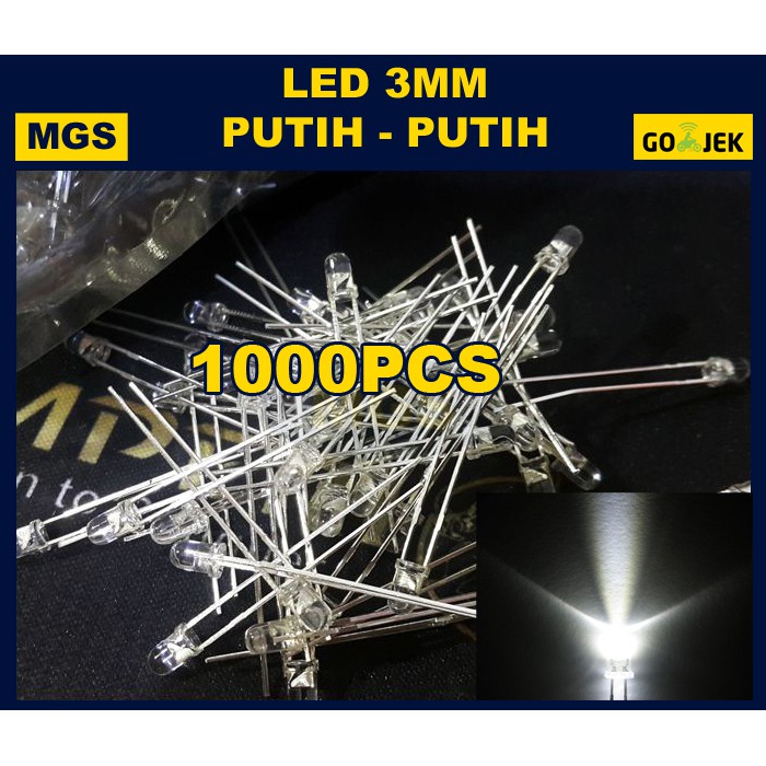 1000PCS LED 3MM PUTIH NYALA PUTIH