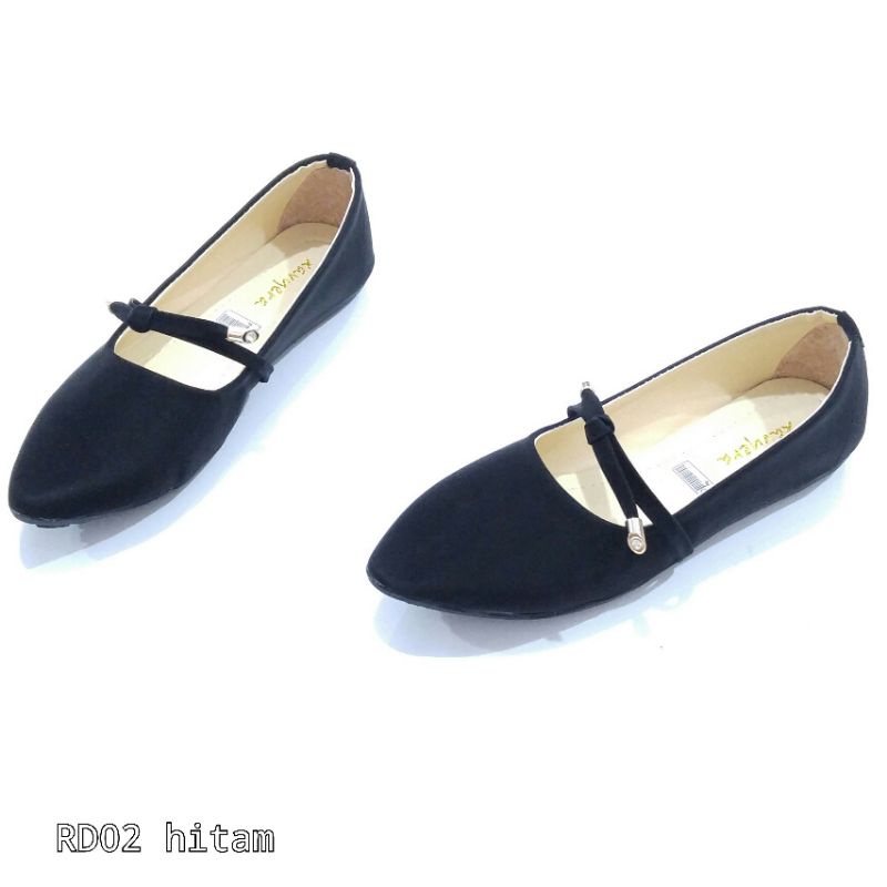 BIG SALE Borneo Sepatu Wanita Flat Flatshoes Bahan Sintetis  dengan Pita Kecil by Xavyera kode RD02