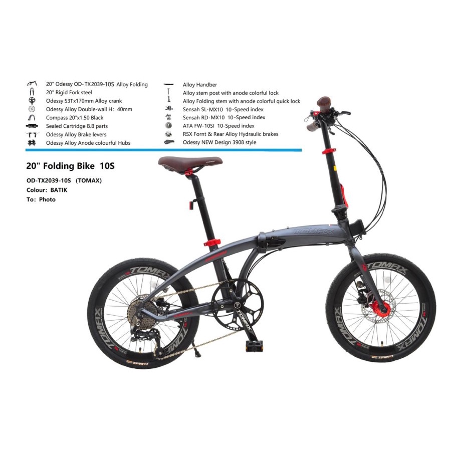SEPEDA LIPAT ODESSY TOMAX FRAME ALLOY UKURAN 2O INCH - 10 SPEED