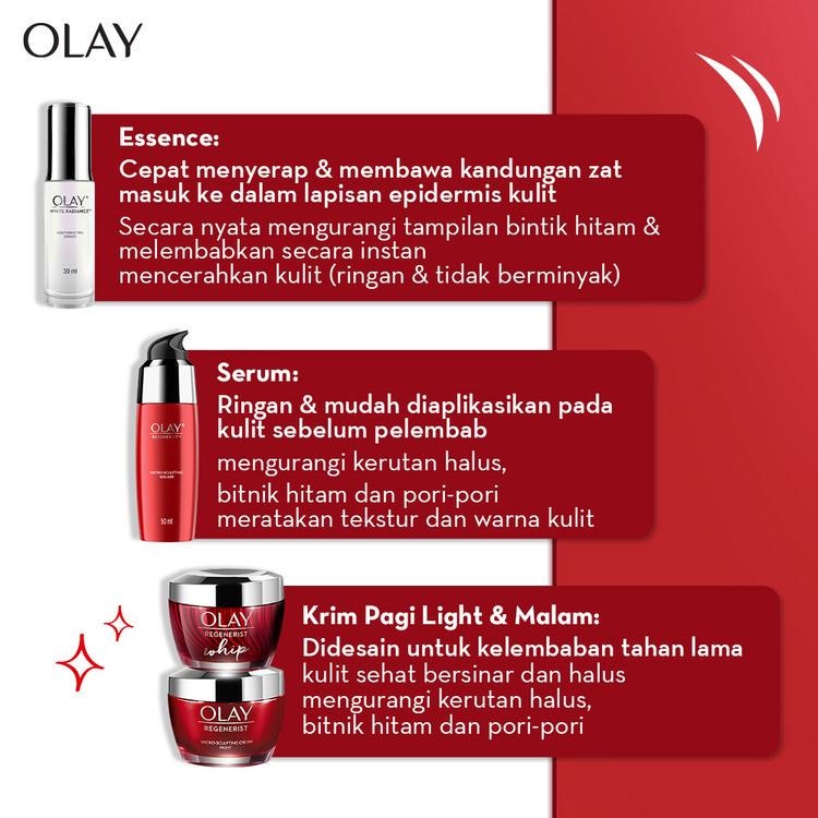 Olay Powerful Duo Pencerah Whip + Anti Aging - Krim Pelembab, Essence Wajah