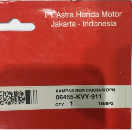 Kampas Rem Cakram Dpn (KVY) Beat Lama AHM (Asli Honda)