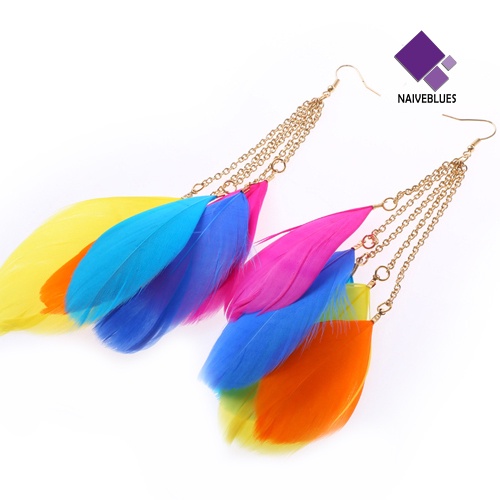 Anting Kait Juntai Panjang Handmade Warna Kontras Gaya Bohemian Untuk Wanita