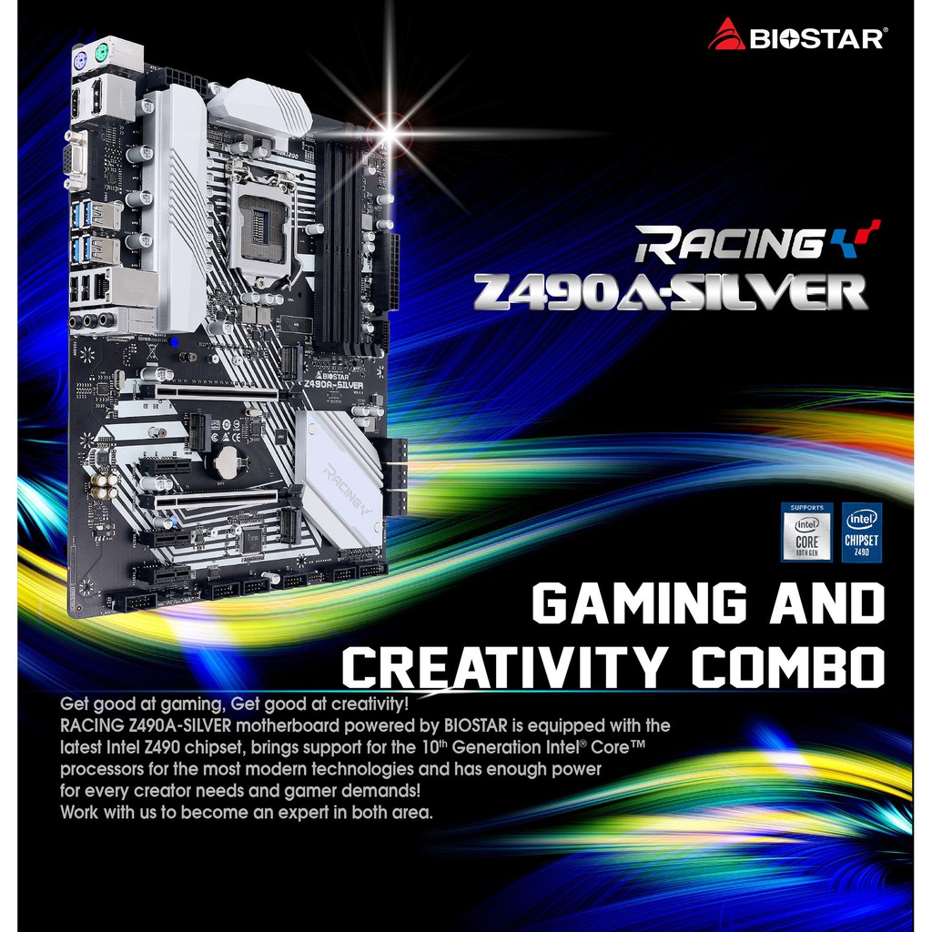 Motherboard Biostar racing Z490A Silver Lga1200 intel Z490 Atx DDR4 SATA3 usb 3.2 - Mainboard