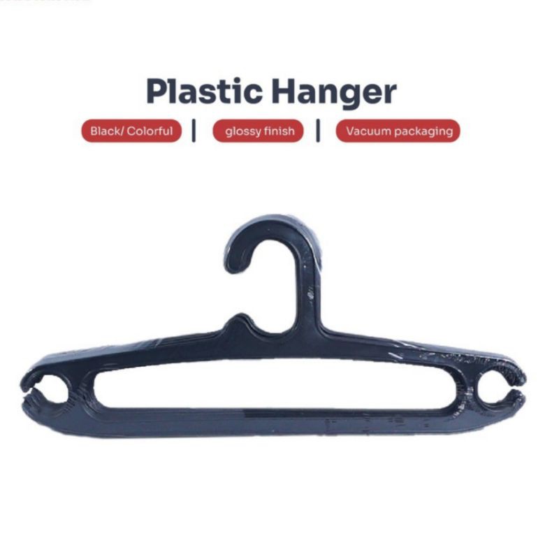 12 pcs Gantungan Baju Plastik Shine Hitam Flat Kuat - Hanger Laundry