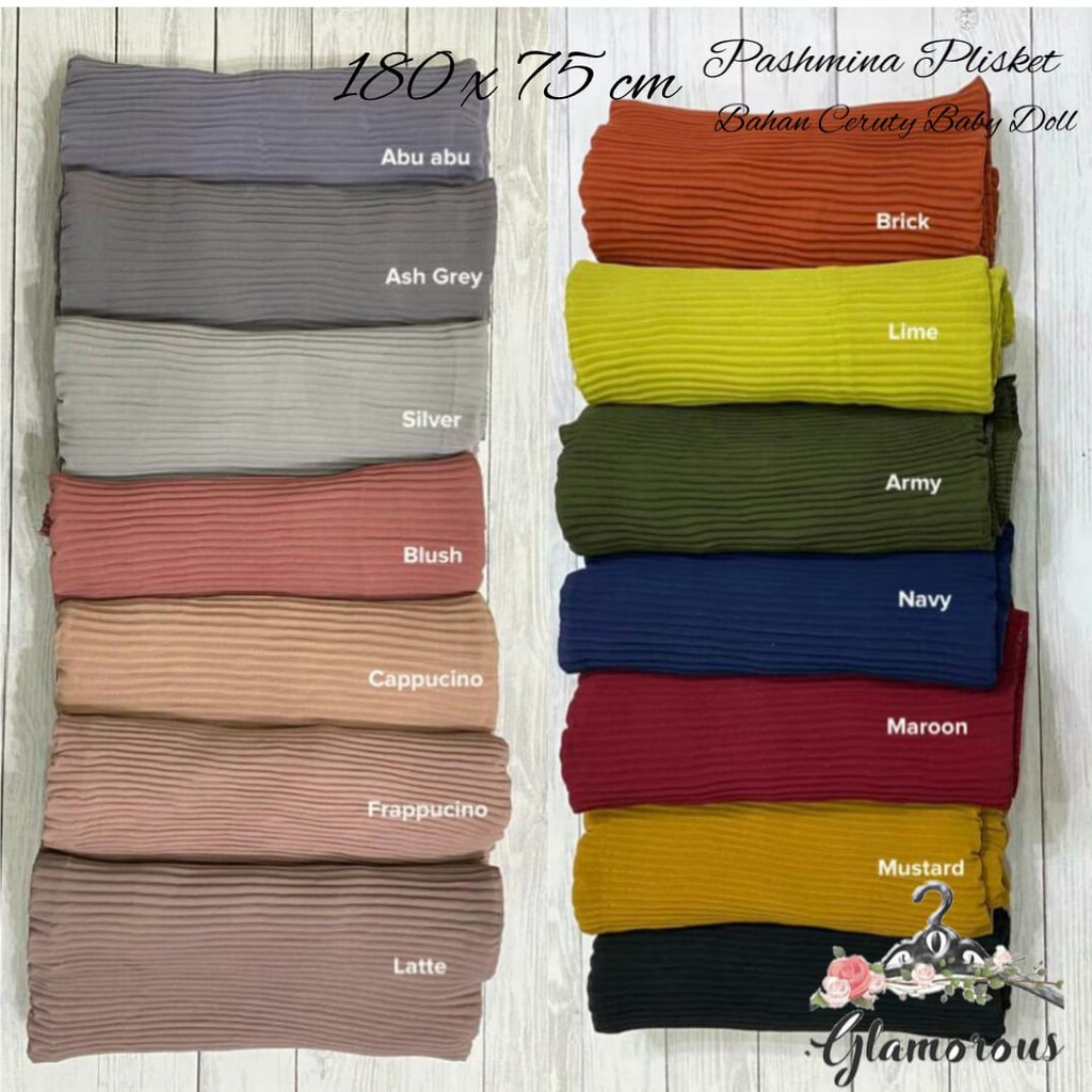 Pashmina FULL Plisket Ceruty Babydoll hijab Plated bahan Sahwl Ukuran 180*75 cm premium