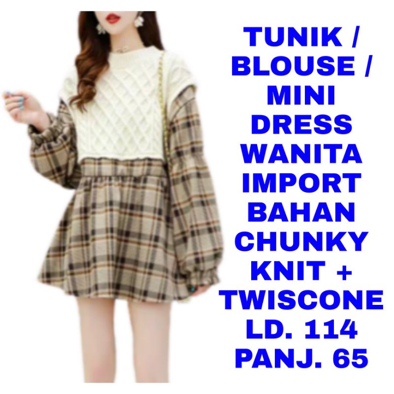 WK TUNIK BLOUSE MINI DRESS IMPORT KOTAK KOTAK BAJU MUSLIM KERJA CASUALFASHION KOREA