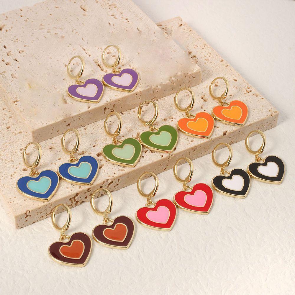 R-bunga Anting Gantung Wanita Enamel Fashion Juntai Huggie Hoop