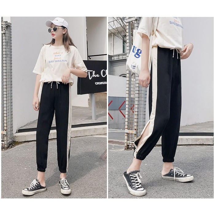 [baju wanita korea]  Celana Panjang Santai Joger Jogger List Wanita Korea Import