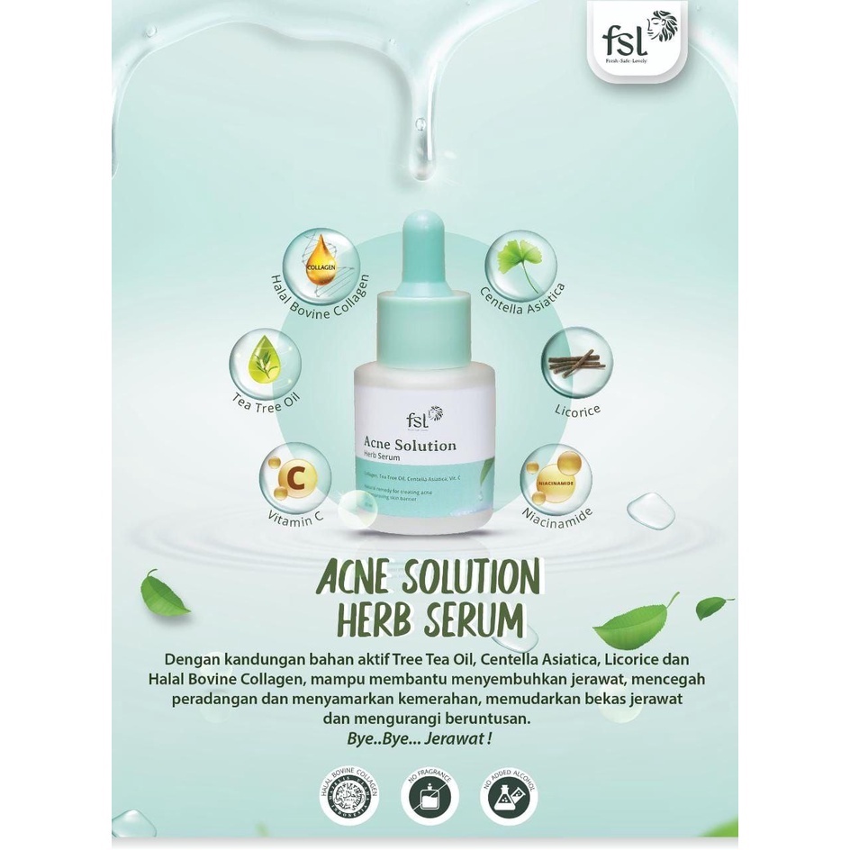 FSL Acne Solution Herb Serum Skincare Kolagen Serum Atasi Jerawat