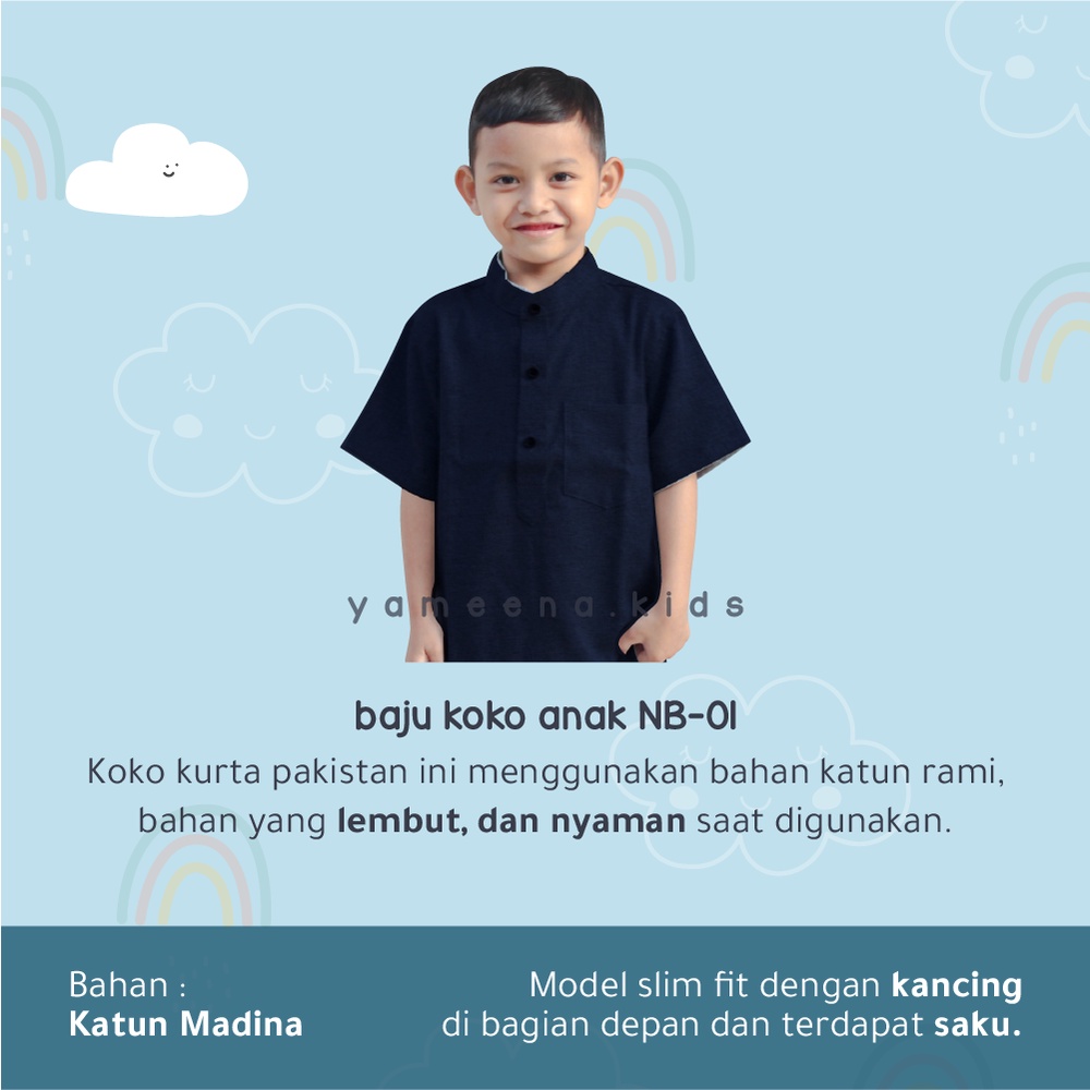 Yameena Kids Pakian Baju Koko Muslim Anak Laki Laki  Lengan Pendek Bahan Katun Madina Premium Kode NB-01 By Yameenakids