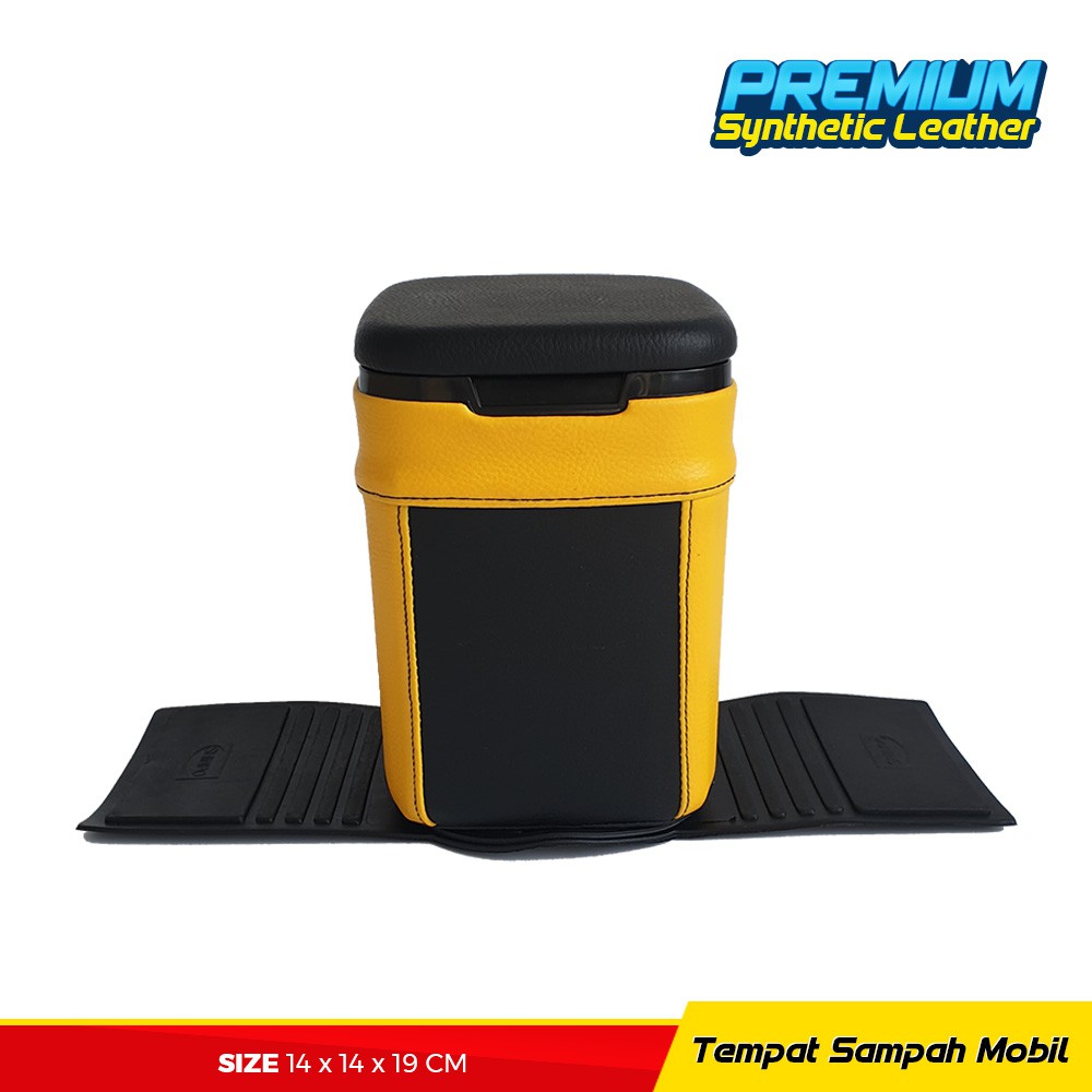 Tempat Sampah Mobil Kulit Premium - Hitam Kuning