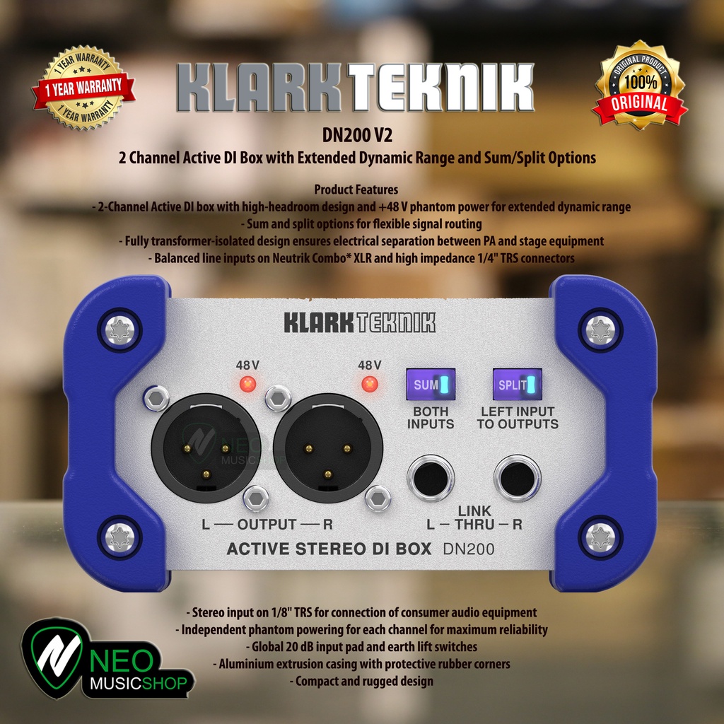 Klark Teknik DN200 V2 2 Channel Active DI Box with Ext Dynamic Range