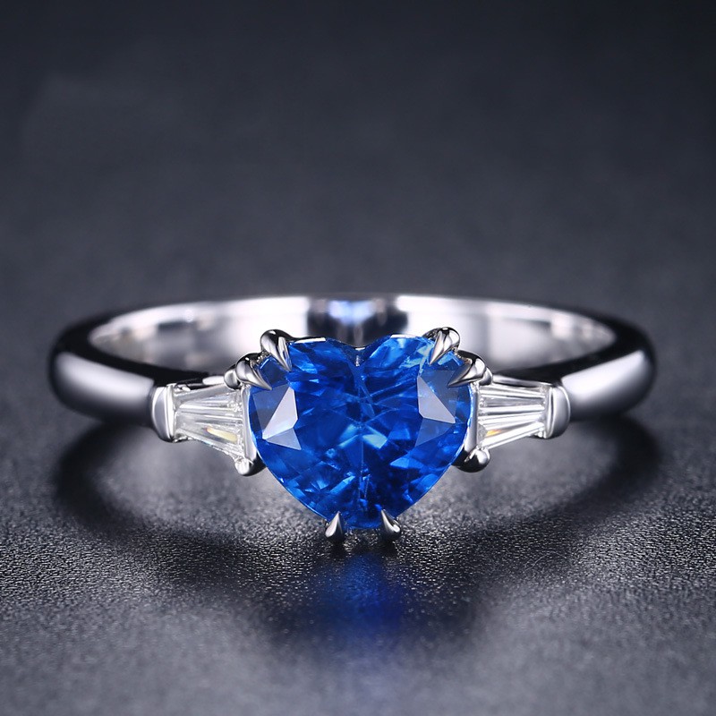 Cincin Perak 925 Asli Cincin Perak untuk Wanita Sapphire Cinta Berbentuk Hati Cincin Klasik Fashion Aksesoris Perhiasan