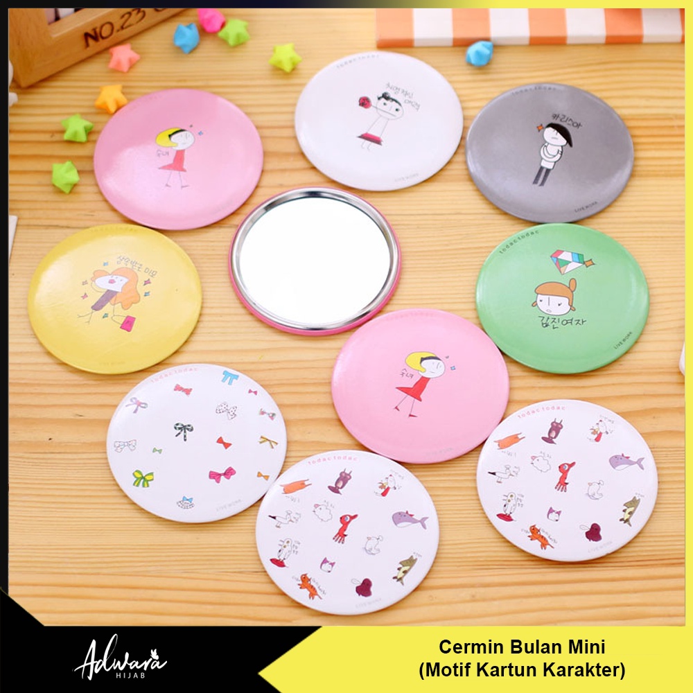 Kaca Cermin Bulat Mini Motif Karakter / Cermin Kecil Make Up Travel