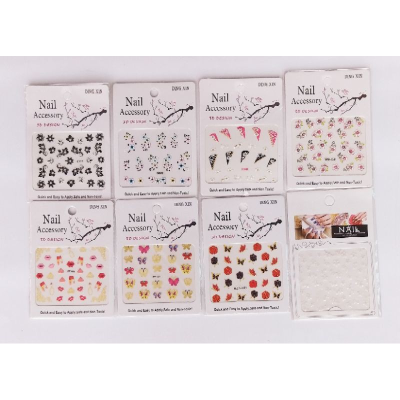 Stiker Kuku Timbul dapat 2pcs Lucu Murah Nail Art Tempelan Kuku Bunga Kupu2 dll Asesoris Anak Perempuan