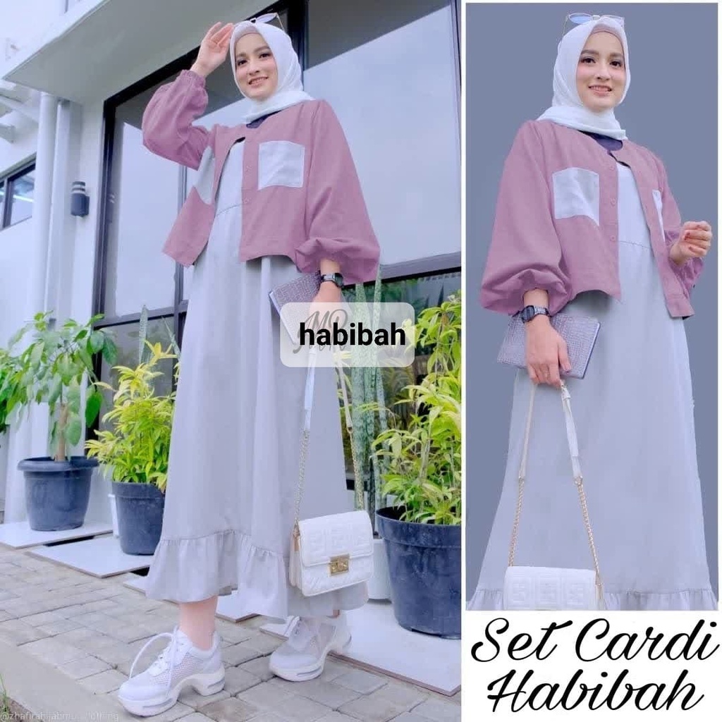 O2 Fashion / Set cardi habibah / bisa cod / stelan cardigan gamis cardigan model terbaru