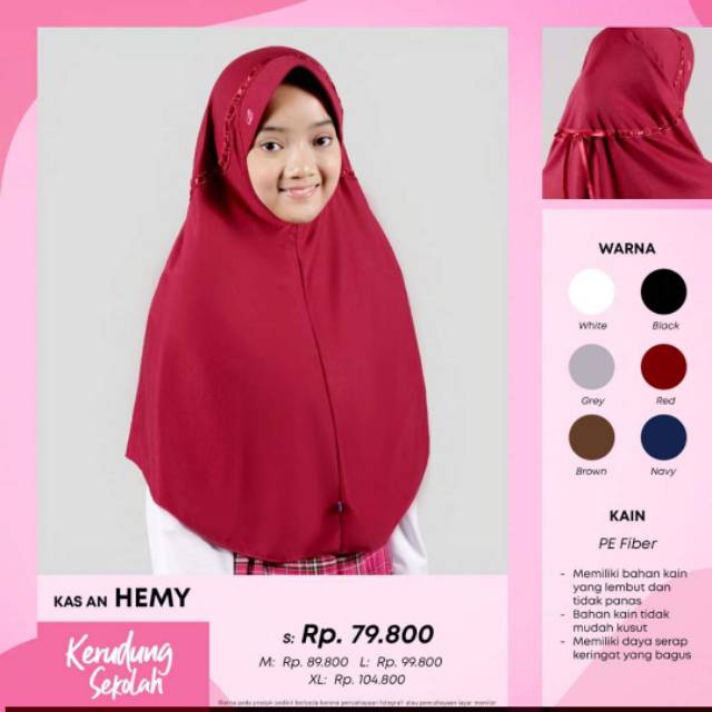 Jilbab Rabbani AN Hemy size S, M, L, XL Putih, Coklat, Hitam, Navy, Abu, Marun