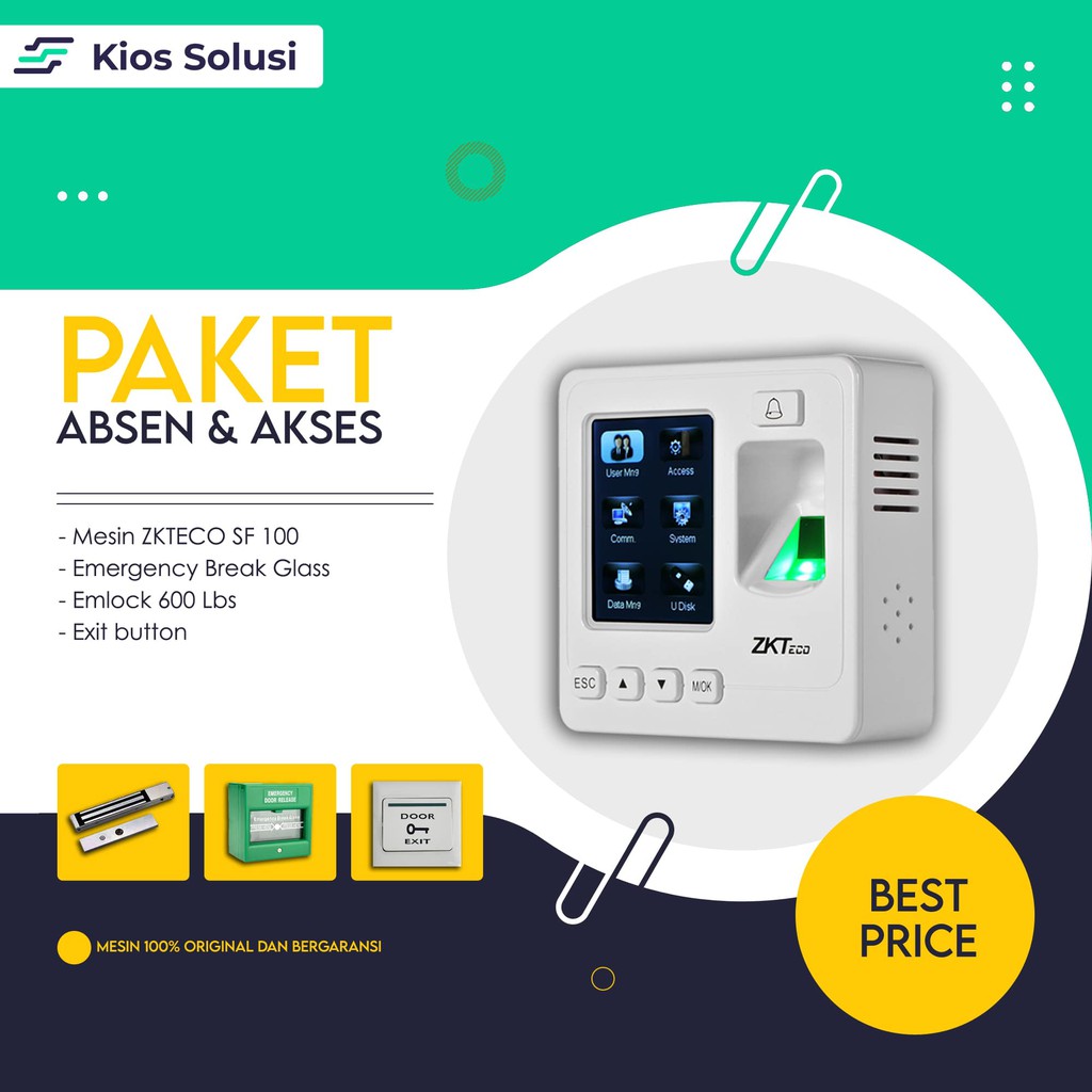 Mesin Absen | Fingerprint | Akses Kontrol SF 100 | Paket Hemat Akses Kontrol ZKTECO