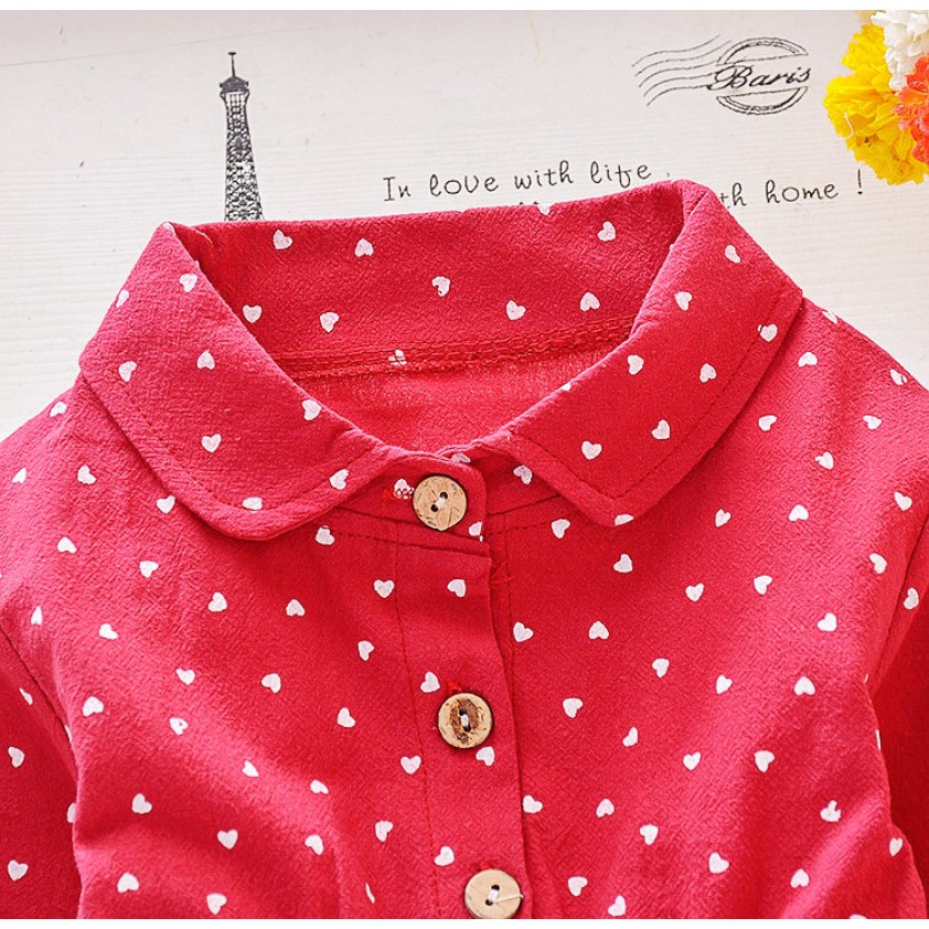 DD009- Dress anak/baju anak /pakaian anak perempuan lengan panjang motif polkadot dengan kancing