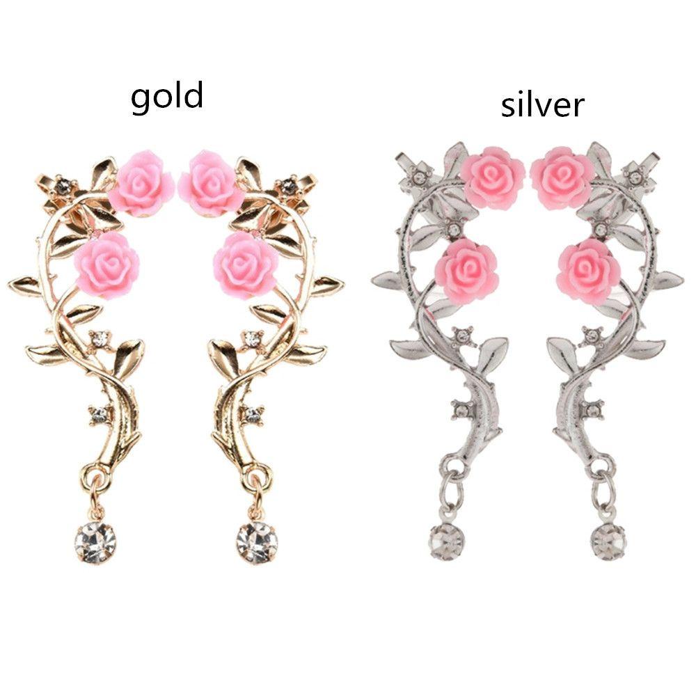 Preva Ear Stud Cristal Wanita Perhiasan Emas Pink Bungkus Klip Anting