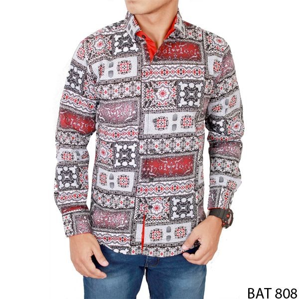 Kemeja Panjang Batik Slim Katun Merah – BAT 808