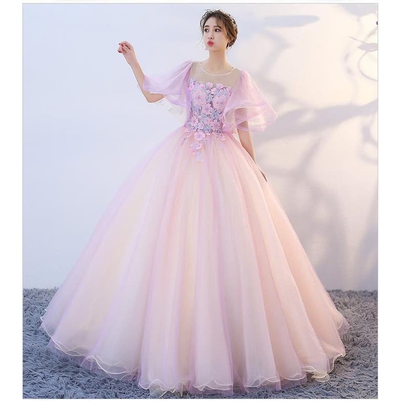 Gaun Pengantin 0520718 Pink Lengan Siku Wedding Gown