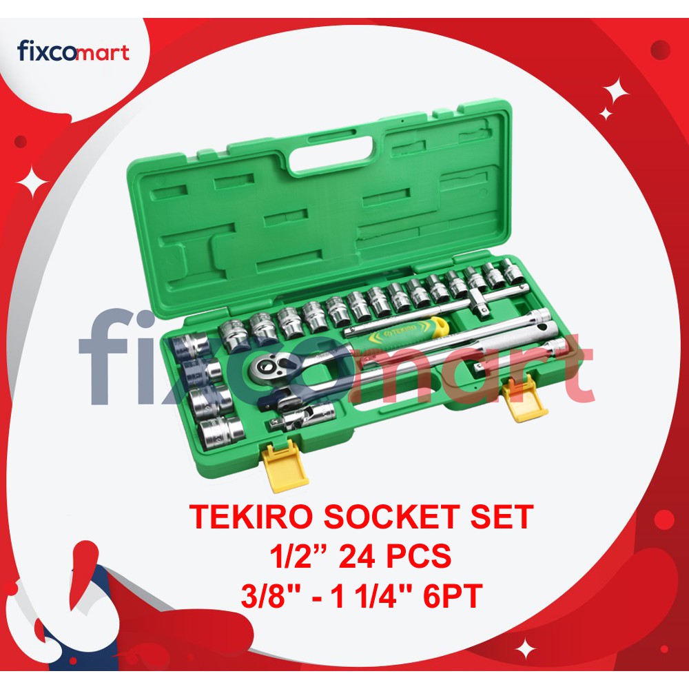 Tekiro Socket Set / Kunci Sock Set 1/2 Inch 24 Pcs MM (Metric) / INCH 6 / 12 PT Box Kaleng / Plastik