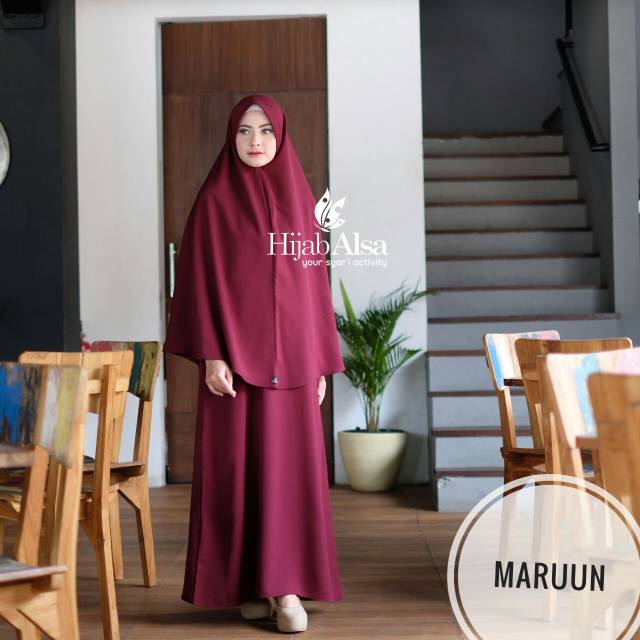 Gamis Mafaza Syar'i Busui Friendly & Khimar Anita Syar'i Merah Marun by Hijab Alsa