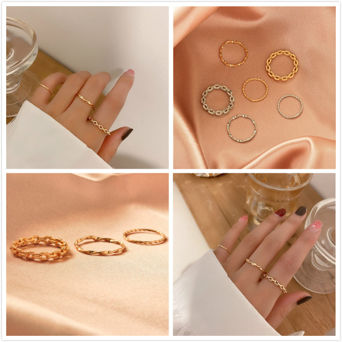 Set Cincin A &amp; 6 Bahan Metal Untuk Wanita