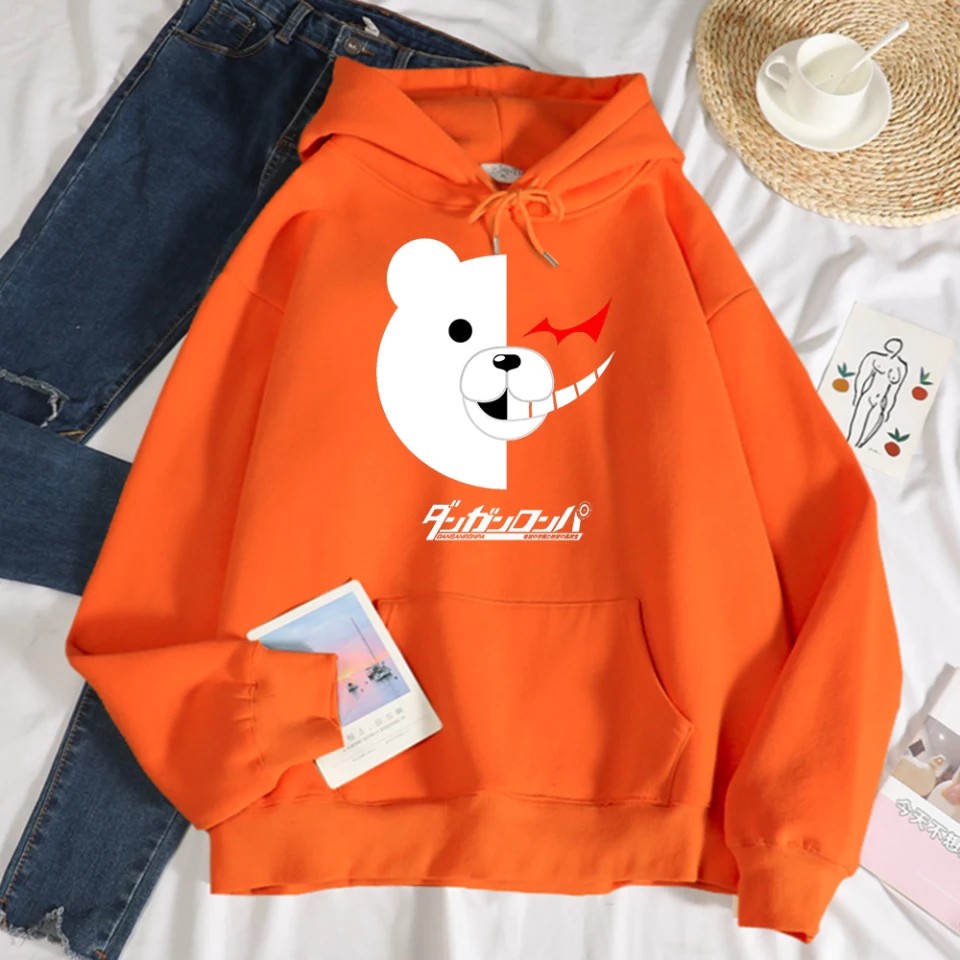 Hoodie Wanita Tebal Ori Oversize Lucu Gambar Beruang Putih Sweater Cewek Kekinian 2021 Hodie Wanita-Orange