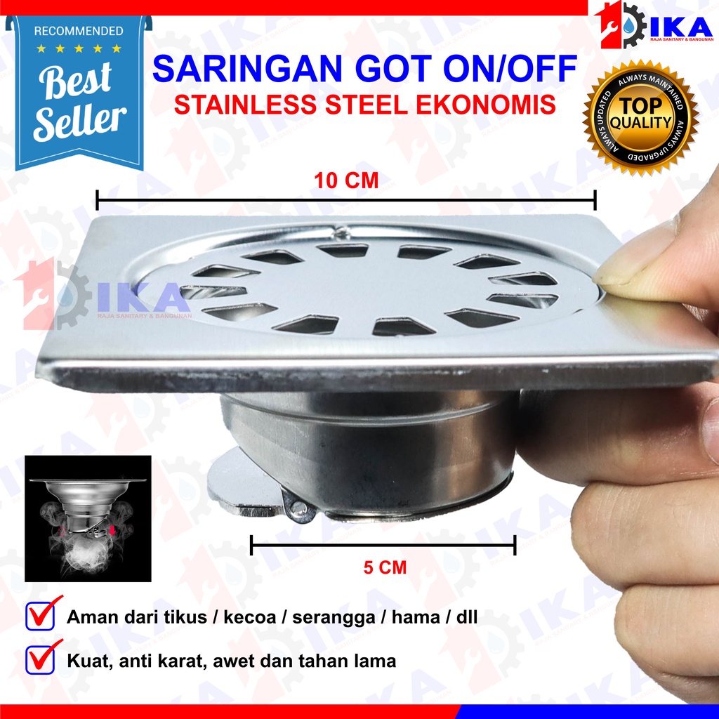 IKA-Official Floor Drain Sargot Kuningan Stainless - 4 Inch Model On Off ( OTOMATIS BUKA TUTUP) SARINGAN GOT ANTI BAUT KECOA