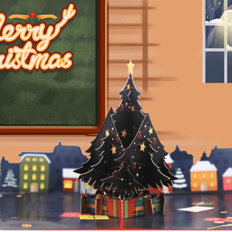 Kartu Ucapan Pop up 3D Handmade Desain Pohon Natal Untuk Musim Dingin