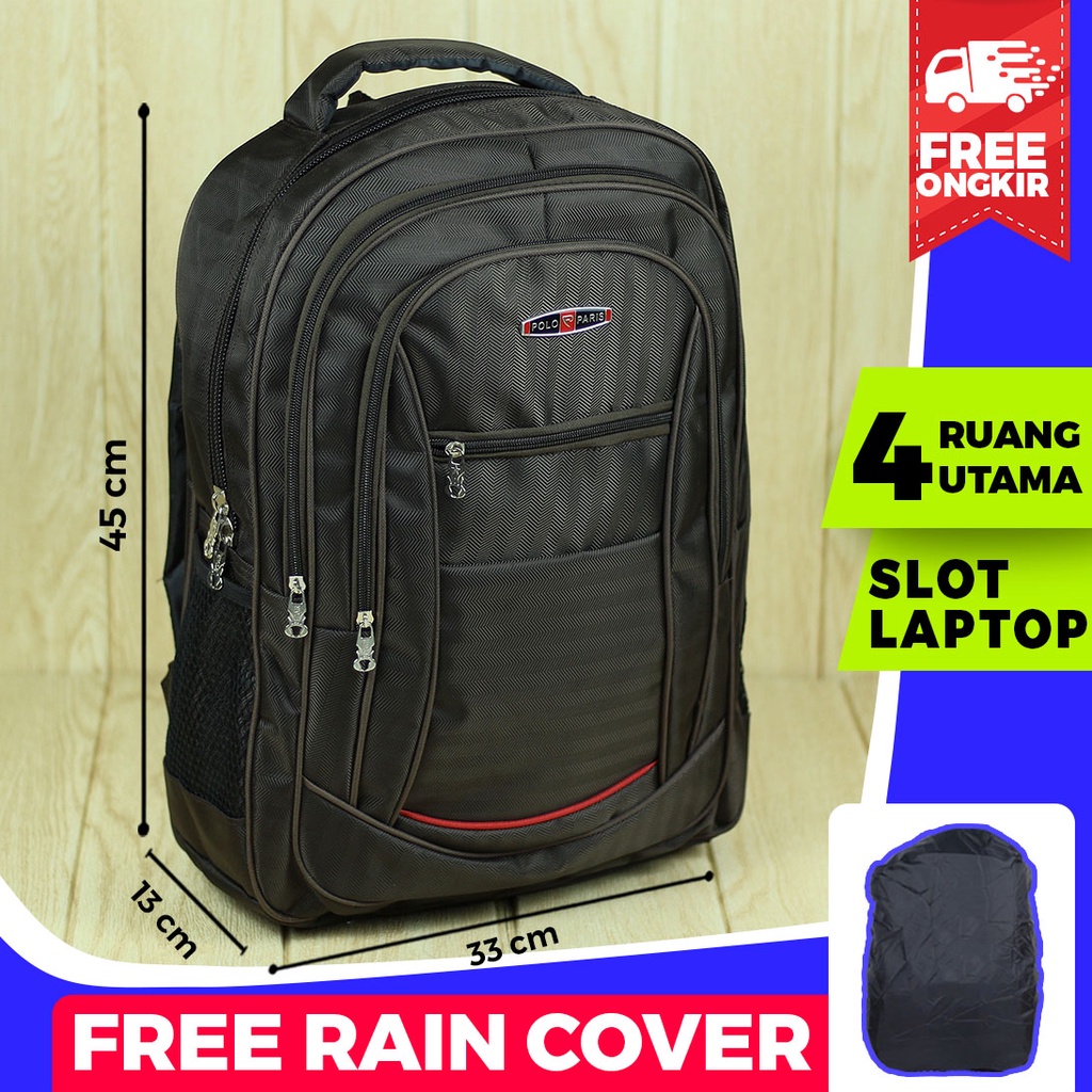 Tas Pria Polo Coklat Ransel Kerja Laptop Dinas Bonus Raincover Bahan Tebal Backpack Sekolah Banyak Ruang Ransel Gendong Polo