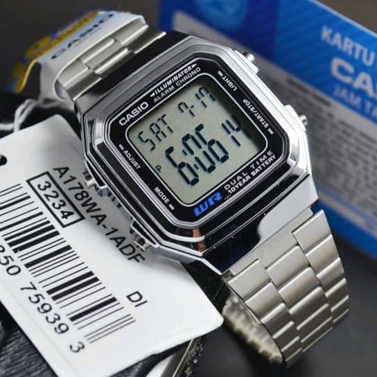 Jam Tangan Casio Original Pria Wanita Casio Digital A-178WA-1 Rantai