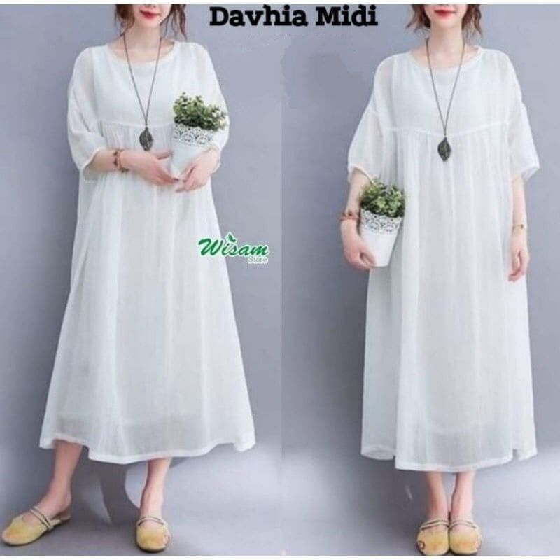 DAVHIA MIDI - WILDA MIDY - GRISELLE MIDI | Dress Midi Crinkle Airflow | Dress Kringkel Wanita Kekinian