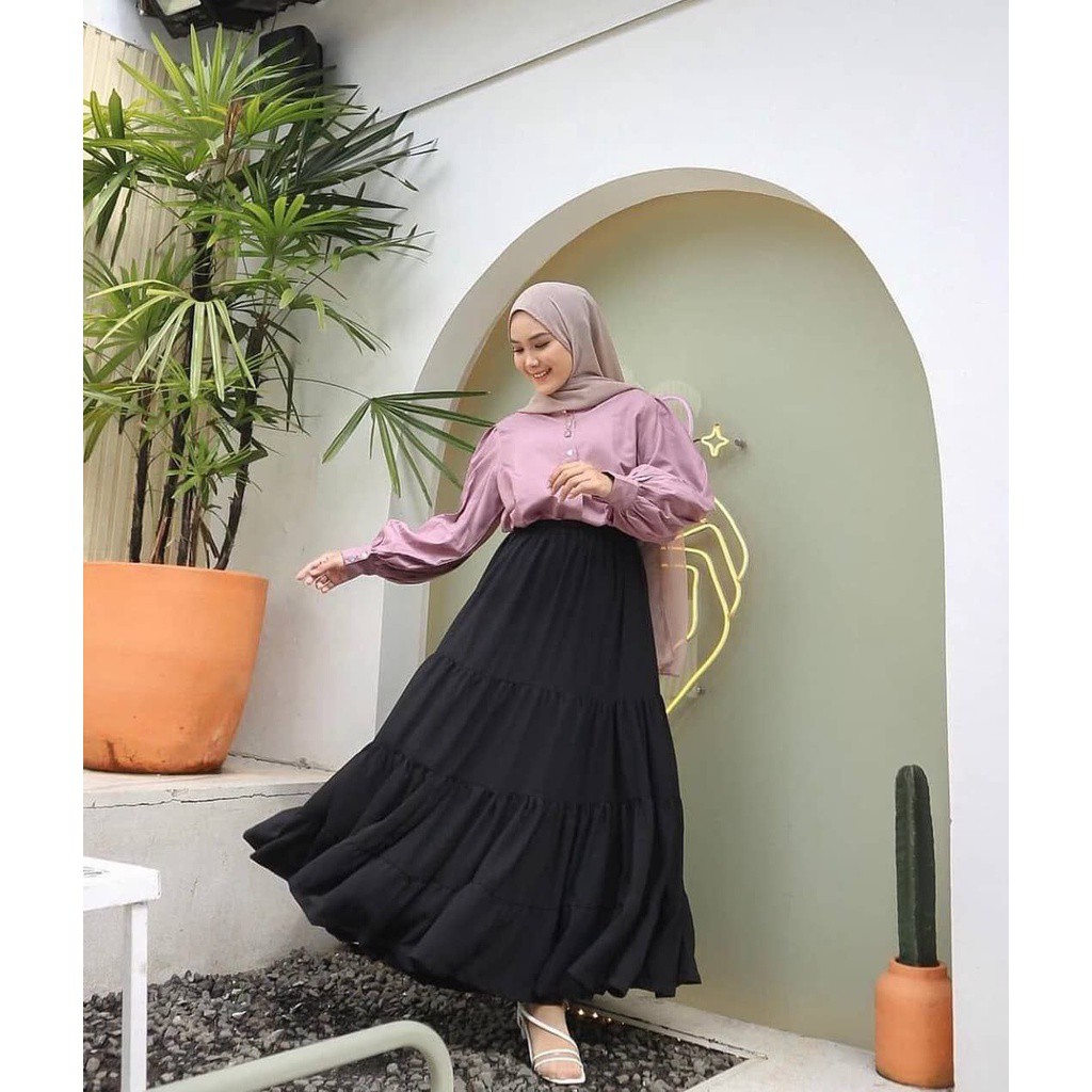 ROK CERUTY RUFLLE PREMIUM / Rok Susun Maxi Skirt Rok Bangkok Skirt Rok Panjang Wanita Muslim