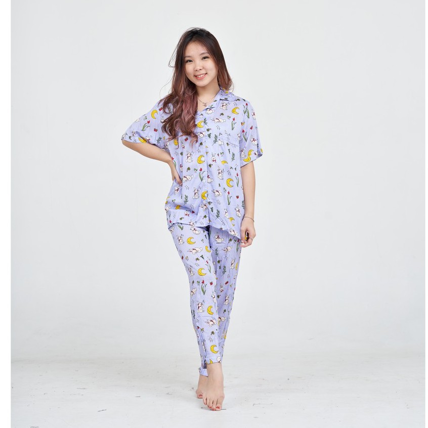 IZANY Piyama CP allsize One Set Rayon Import / Daily Set / Tie dye-RABBIT PITA PURPLE