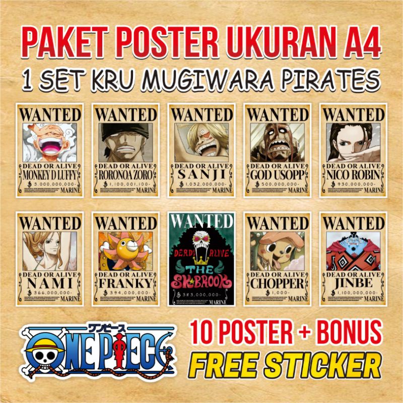 Poster Bounty ONE PIECE - Paket 10pcs Poster Kru Mugiwara Pirates
