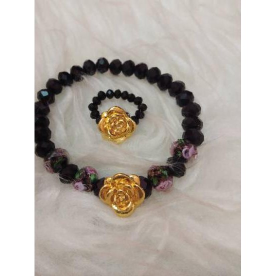 ♨ Gelang dan Cincin Manik Kristal Bunga ❁