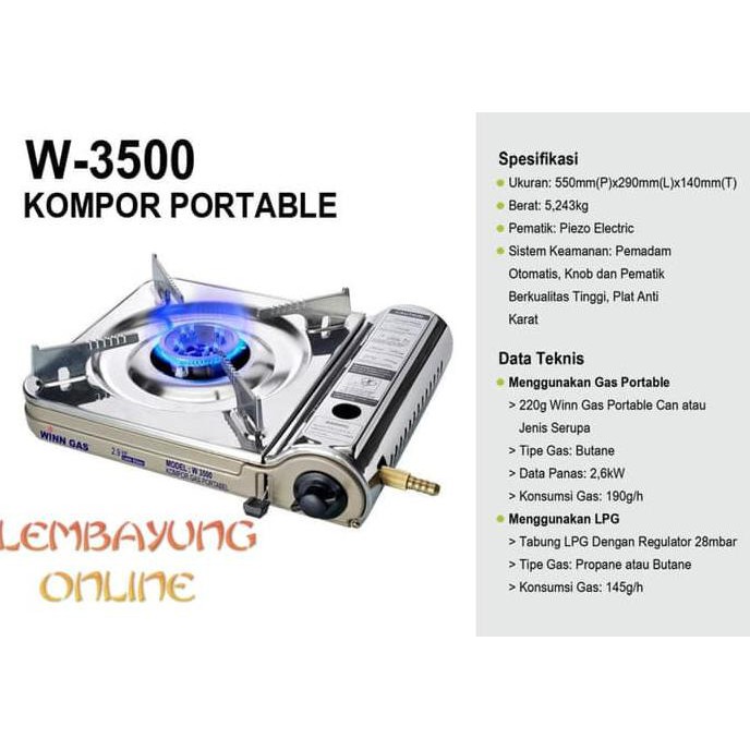 WINN GAS W-3500 Kompor Gas Portable 2in1 Stainless Stell