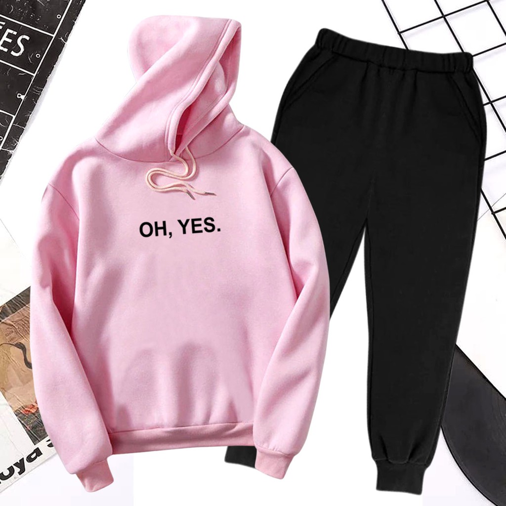 BESS - Baju Setelan Wanita Murah / Setelan Hoodie + Jogger Hitam - OH YES