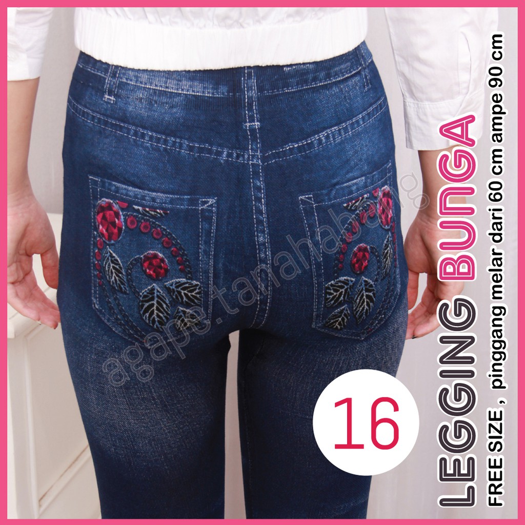 legging Jeans Bunga #16 / Legging Bunga Wanita