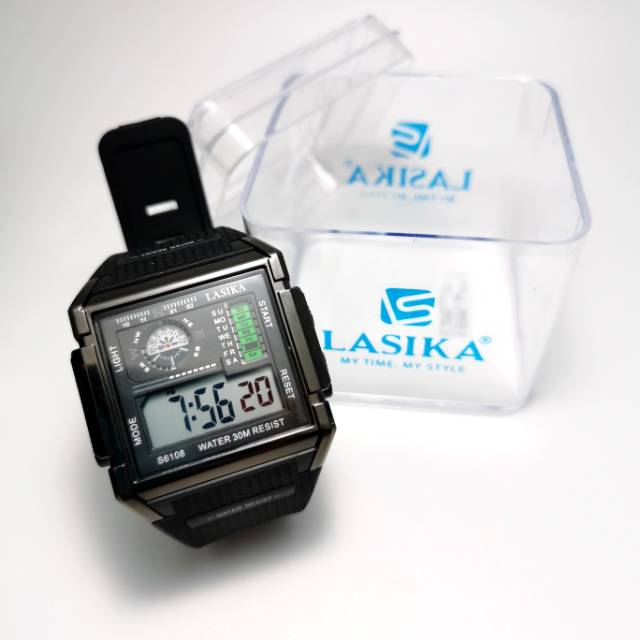 Jam tangan digital model segi petak Sporty water Resist Lasika 6108