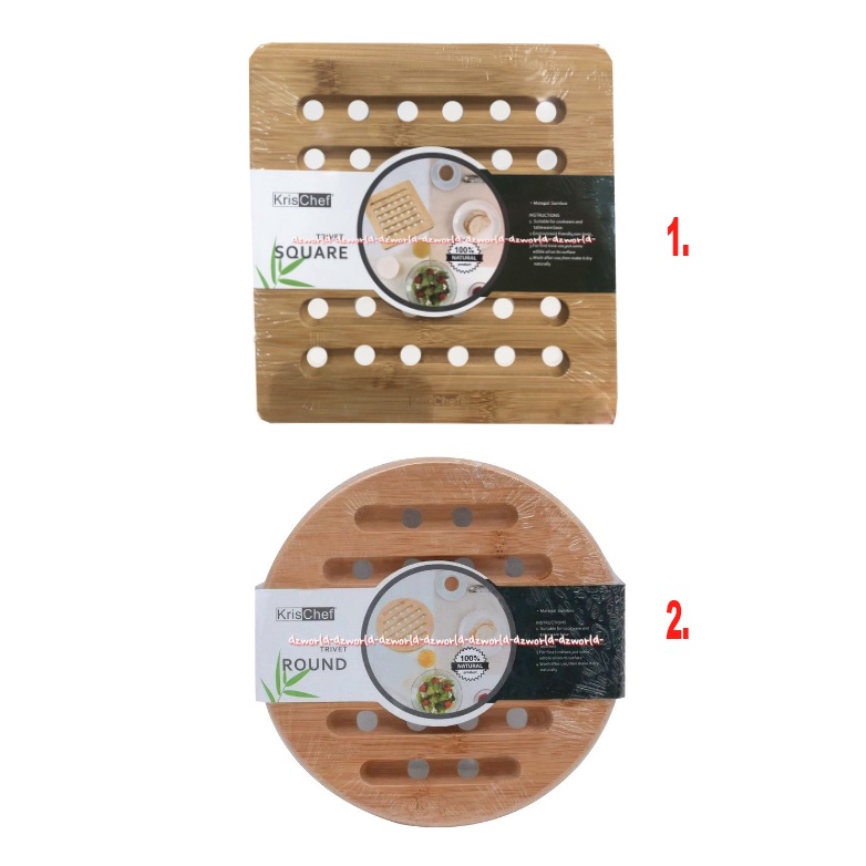 Krischef Trivet Square Ground Bamboo Papan Alas Tatakan Untuk Makanan Masakan Panas Alat Masak Kris Krisbow Model Kotak Bulat