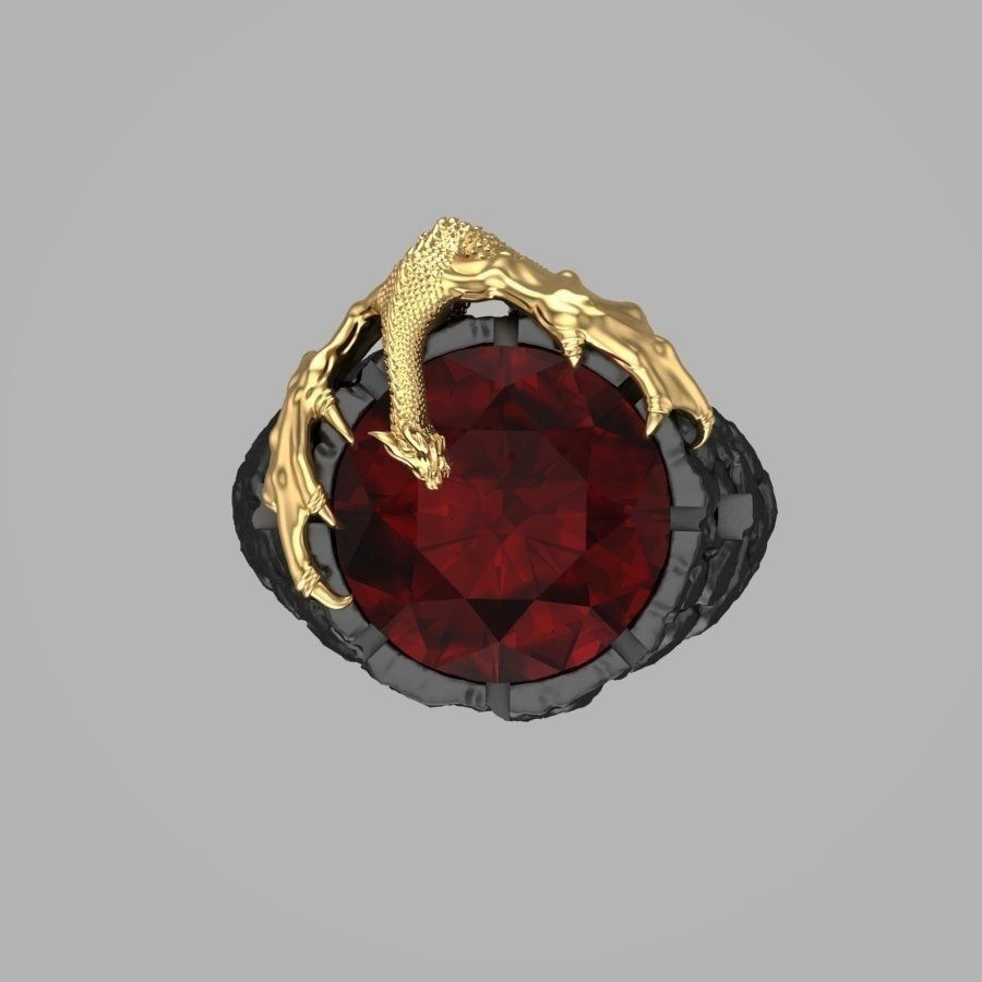 Cincin Desain Naga Ruby Dua Warna Bahan Stainless Steel Gaya Punk Untuk Pria