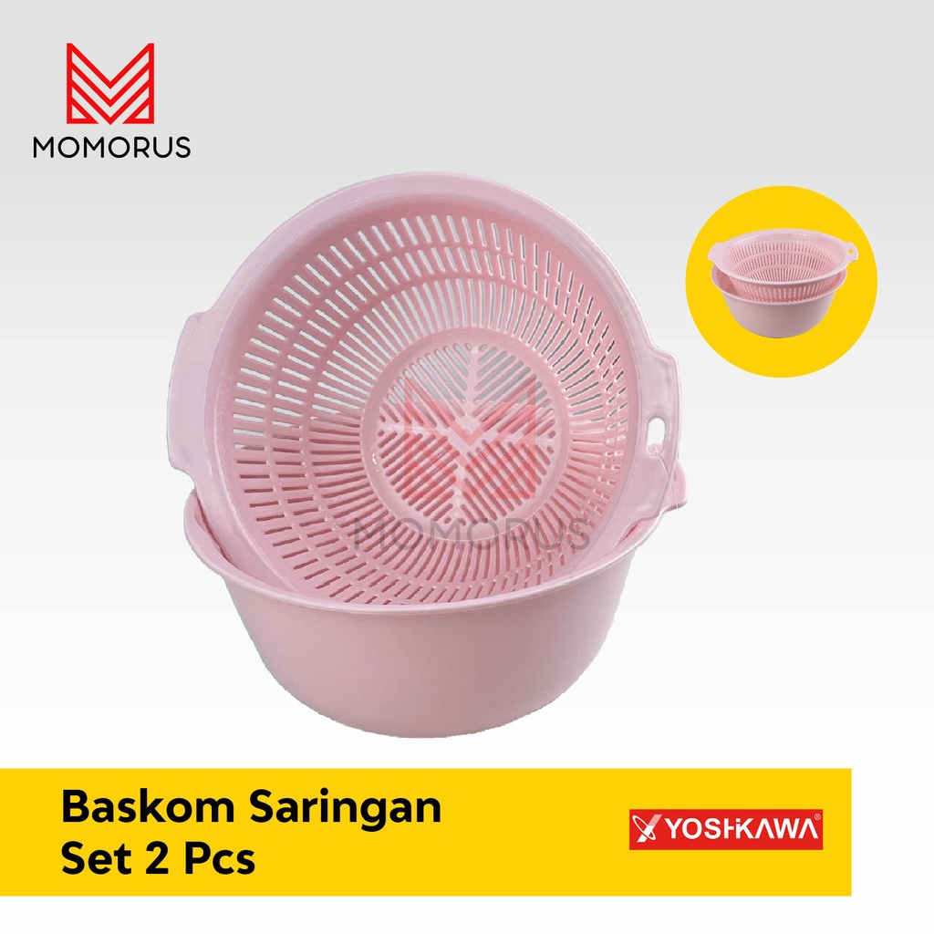 Saringan Baskom 2Layer Yoshikawa Baskom Saringan Set Baskom Plastik Set 2 Pcs Bakul Plastik Yoshikaw