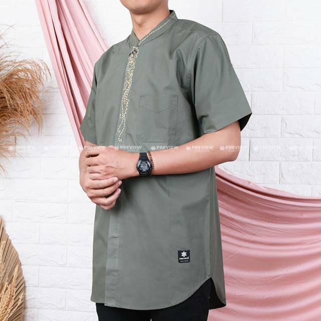 Preview Baju koko Itang Yunasz Kurta Pendek Hijau Karima